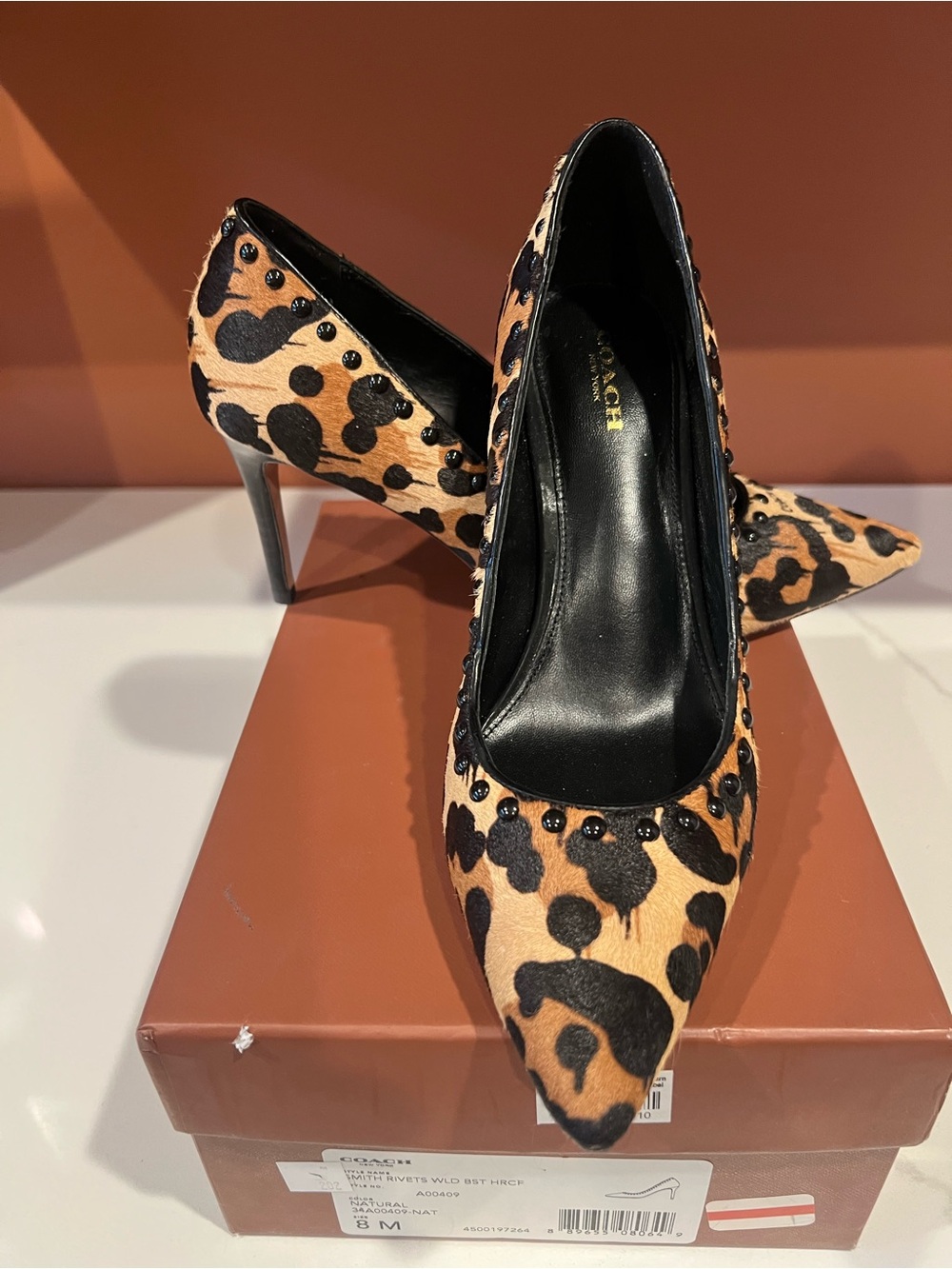 Coach Leopard-Print Pointed Toe Pumps - Black & Tan